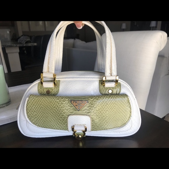 Prada White / Green Embossed Crocodile Print Purse - Picture 1 of 6